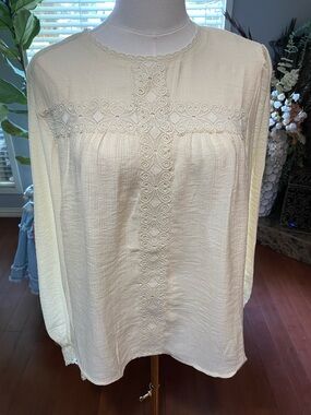 mine Cream Lace-Trim Peasant Blouse